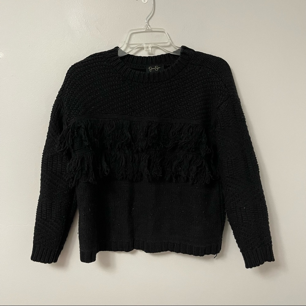 Jessica Simpson black fringe knit sweater